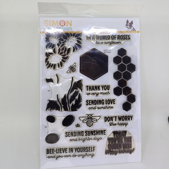 Simon says stamp! 'BEE HAPPY' sss202732c & 'RETRO FLOWERS' ssst221710c. - Picture 1 of 2